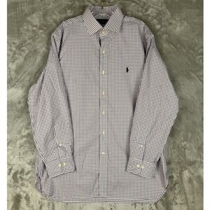Ralph Lauren Mens Check Button Down Shirt Navy White Purple  Size 16.5‎ 32 33